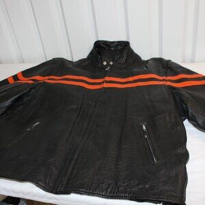 Barney's Leather Mens Heavy Black Orange Leather Riding Jacket Size 58 3XL Liner